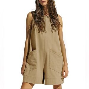 NWT TBETNE Size L Khaki Summer Casual Sleeveless Loose Stretchy Romper